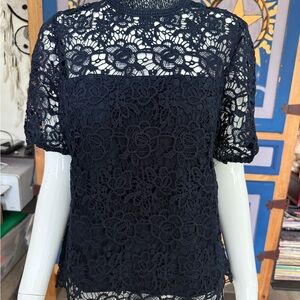 Nanette Lepore Navy Floral Lace Blouse